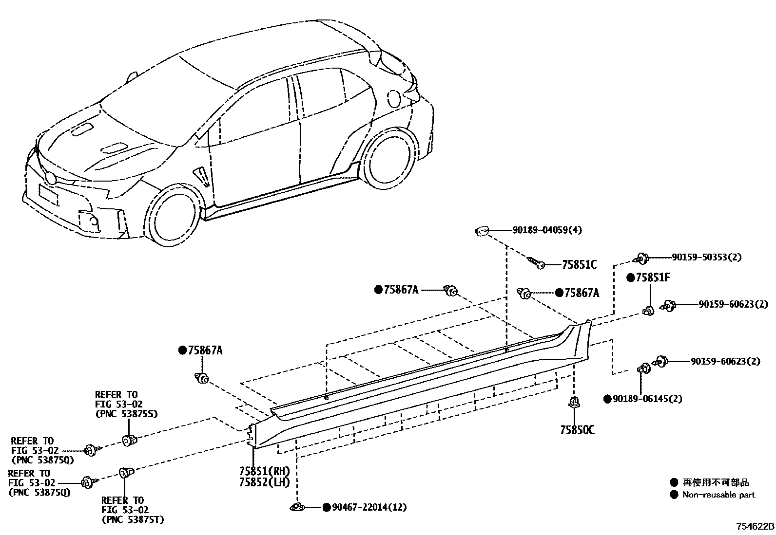 Toyota COROLLA 侧防护条 EPC diagram — 754622B