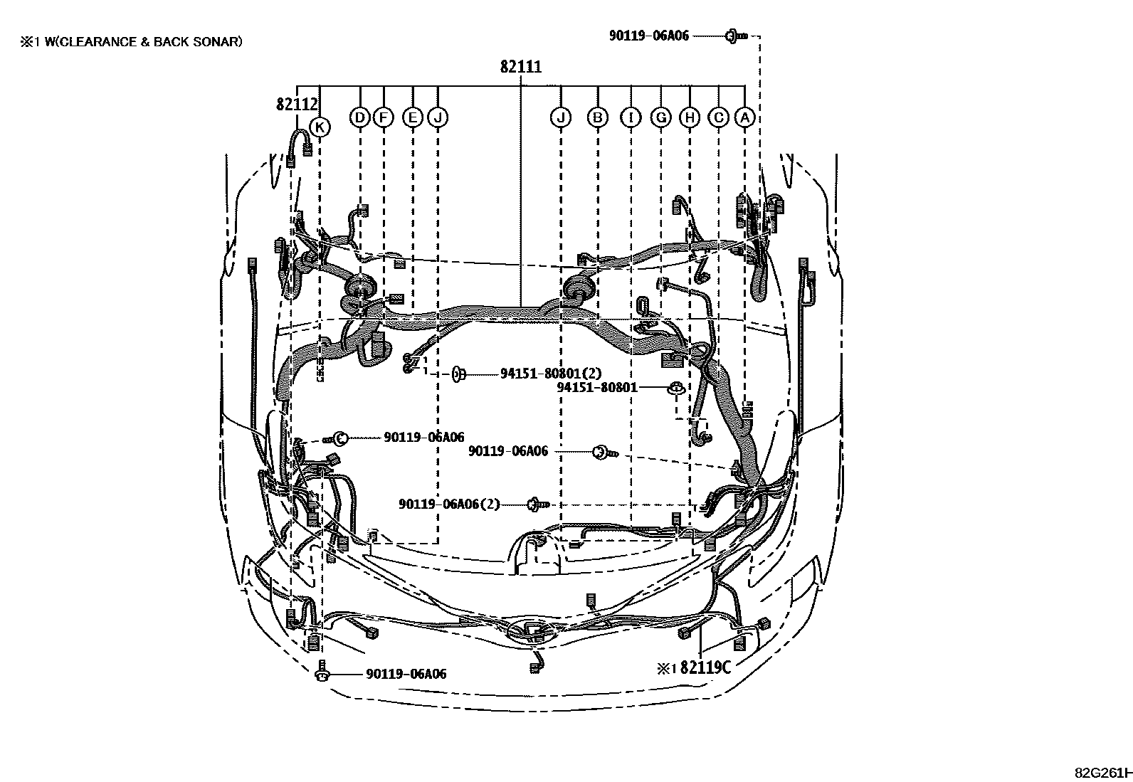 Toyota COROLLA 线束和卡夹 EPC diagram — 82G261H