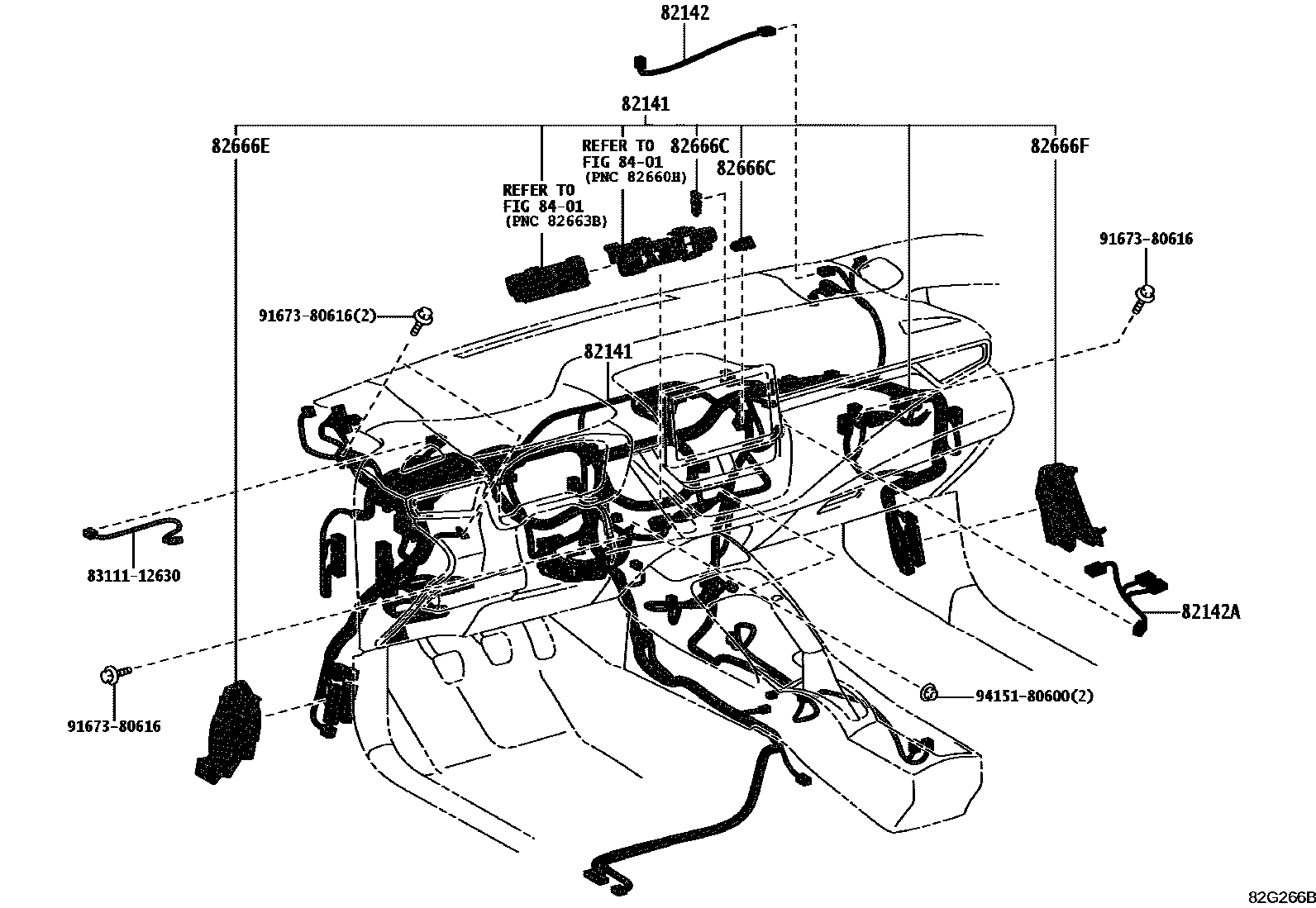 Toyota COROLLA 线束和卡夹 EPC diagram — 82G266B
