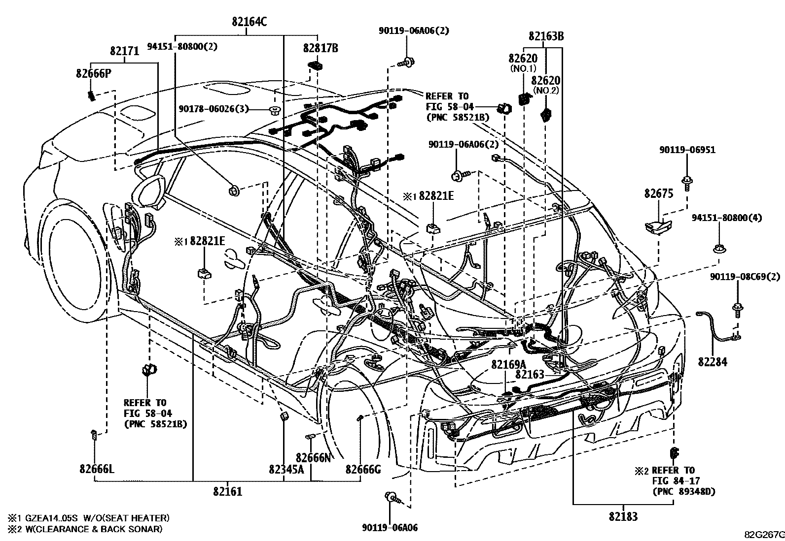 Toyota COROLLA 线束和卡夹 EPC diagram — 82G267G