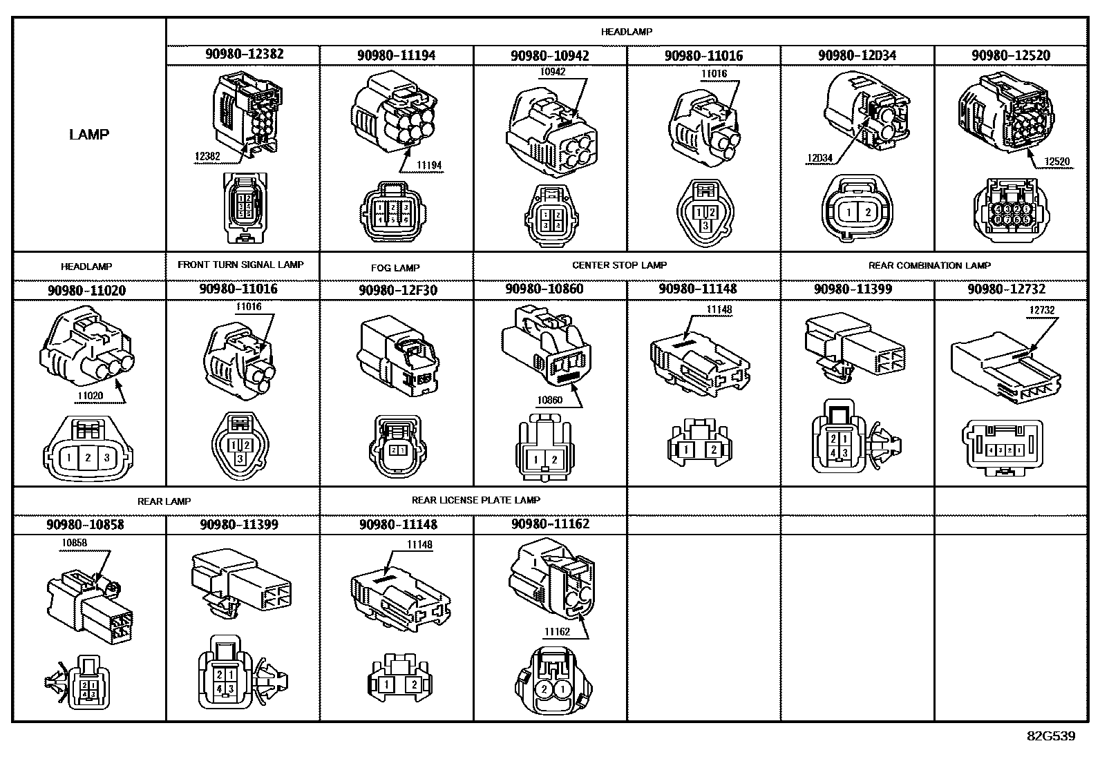 Toyota COROLLA 线束和卡夹 EPC diagram — 82G539