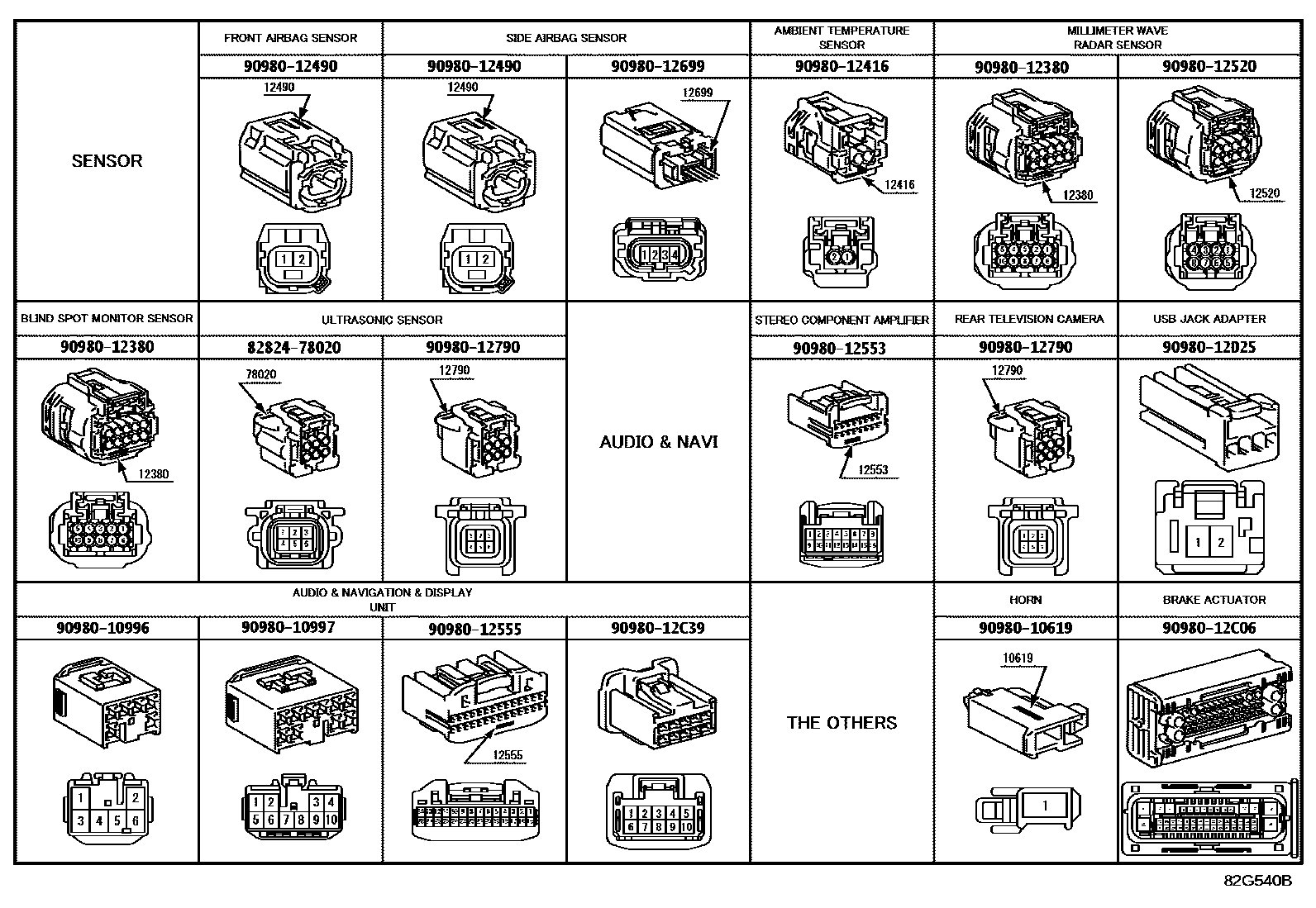 Toyota COROLLA 线束和卡夹 EPC diagram — 82G540B