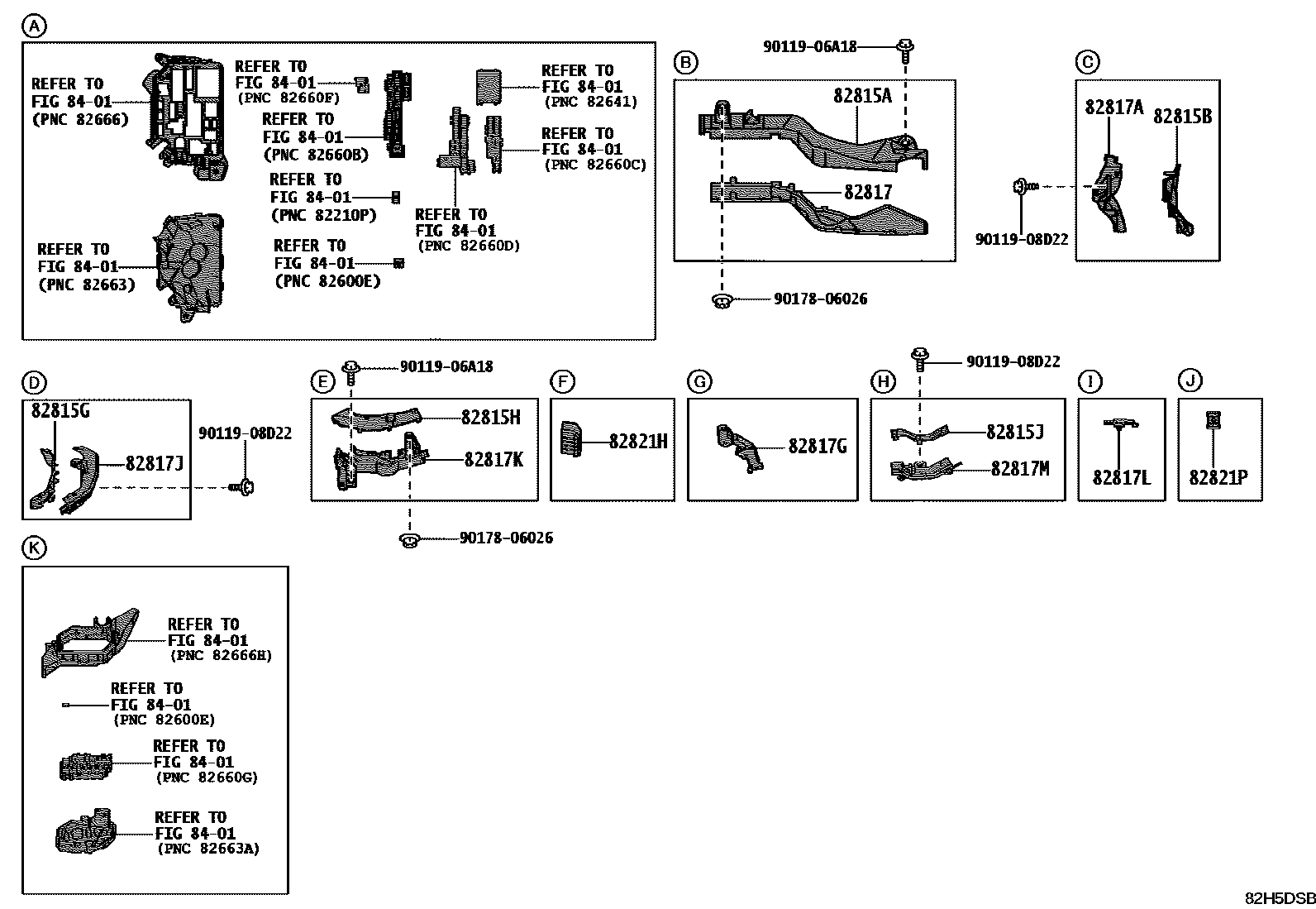 Toyota COROLLA 线束和卡夹 EPC diagram — 82H5DSB