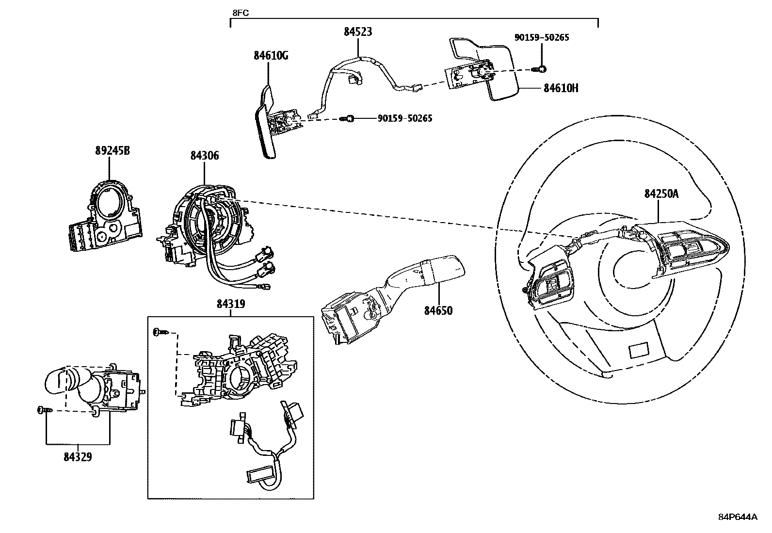 Toyota COROLLA 开关和继电器和ECU EPC diagram — 84P644A
