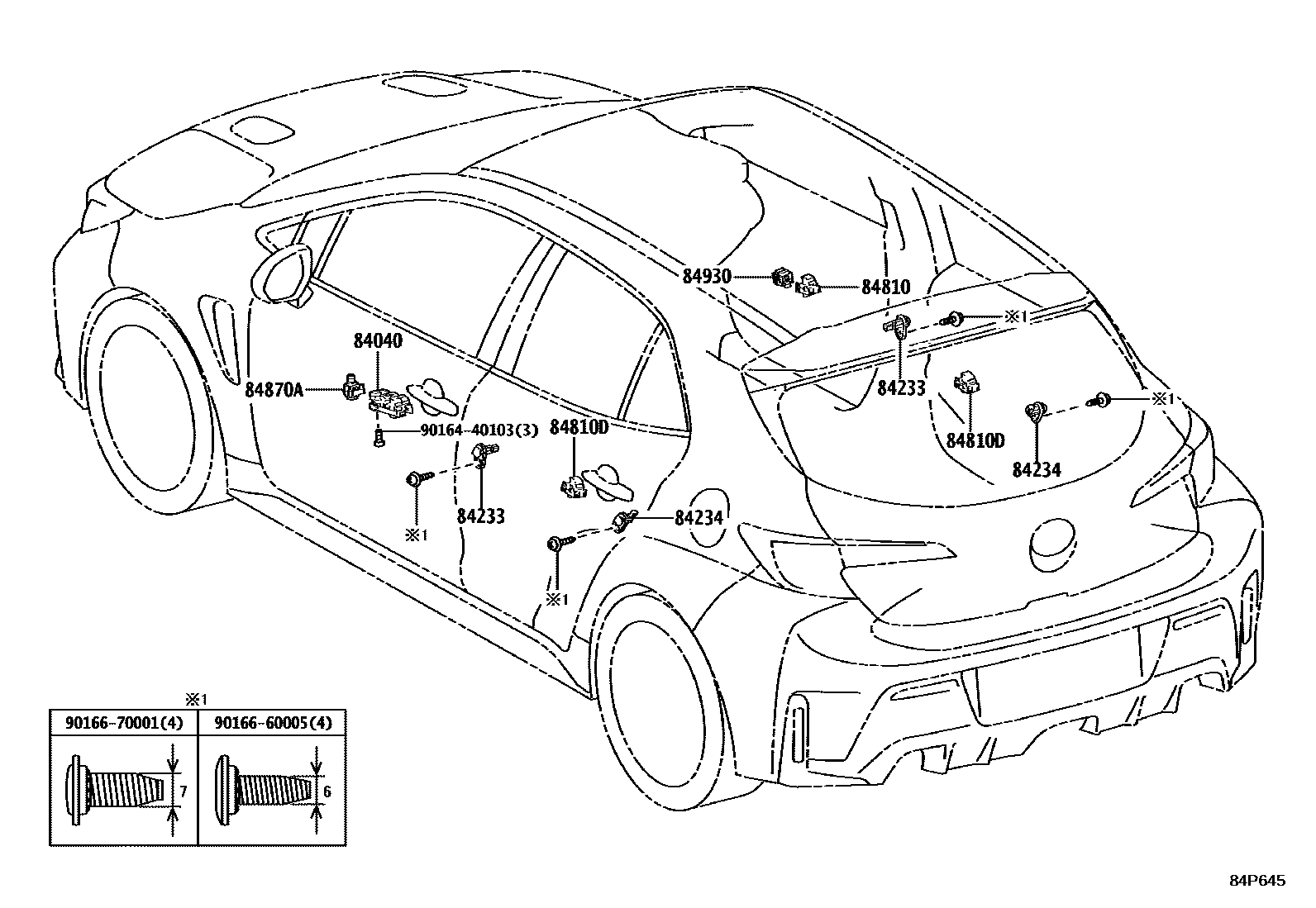 Toyota COROLLA 开关和继电器和ECU EPC diagram — 84P645