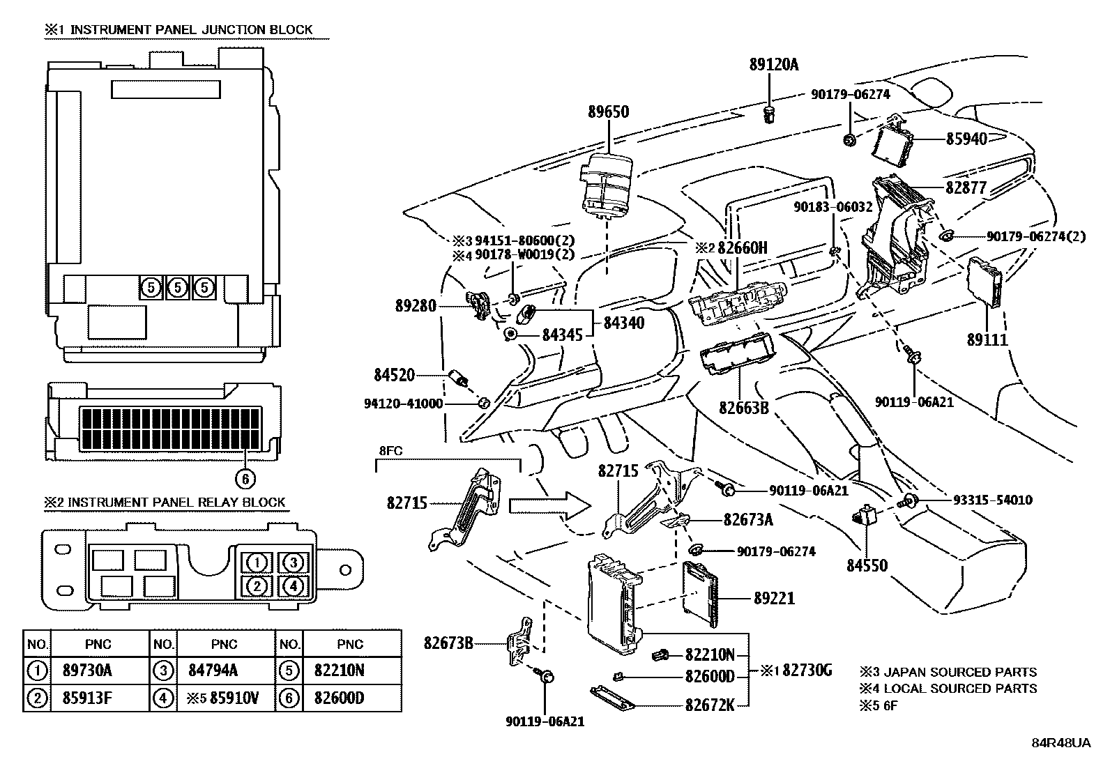 Toyota COROLLA 开关和继电器和ECU EPC diagram — 84R48UA