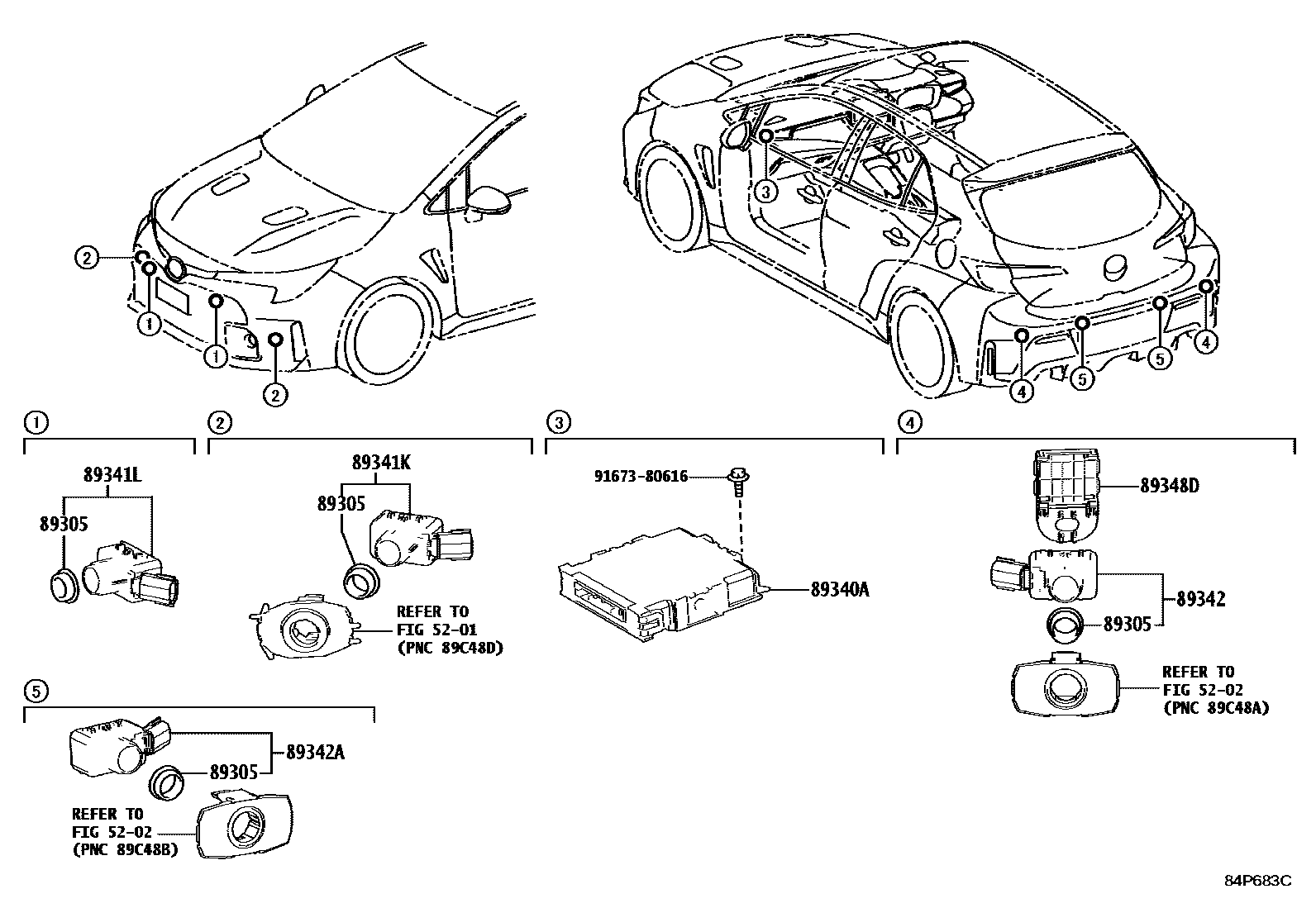Toyota COROLLA 测距雷达和倒车雷达 EPC diagram — 84P683C