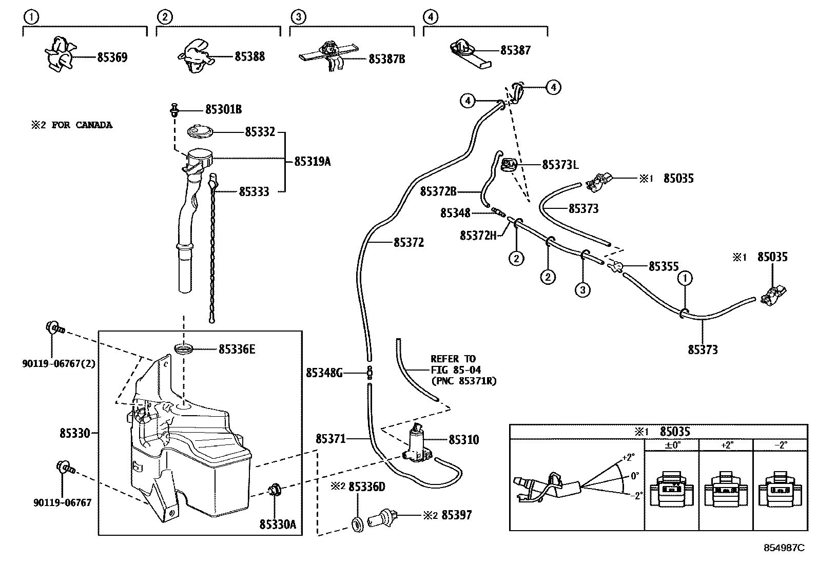 Toyota COROLLA 挡风玻璃清洗器 EPC diagram — 854987C