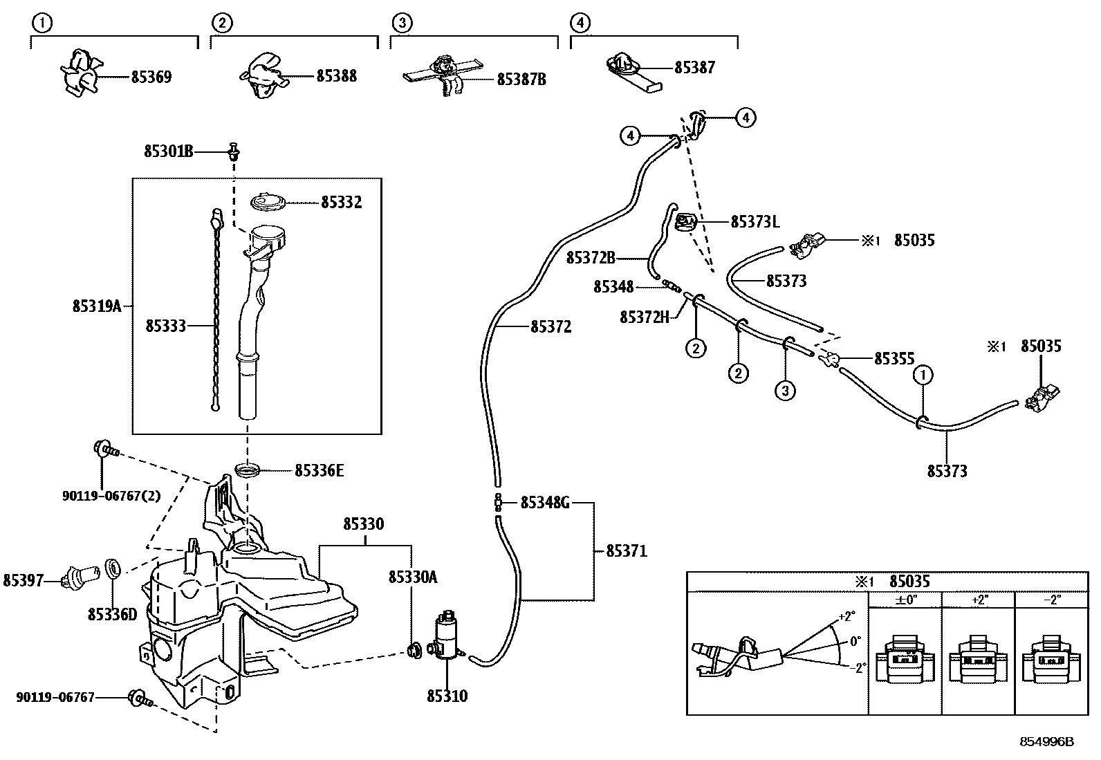 Toyota COROLLA 挡风玻璃清洗器 EPC diagram — 854996B