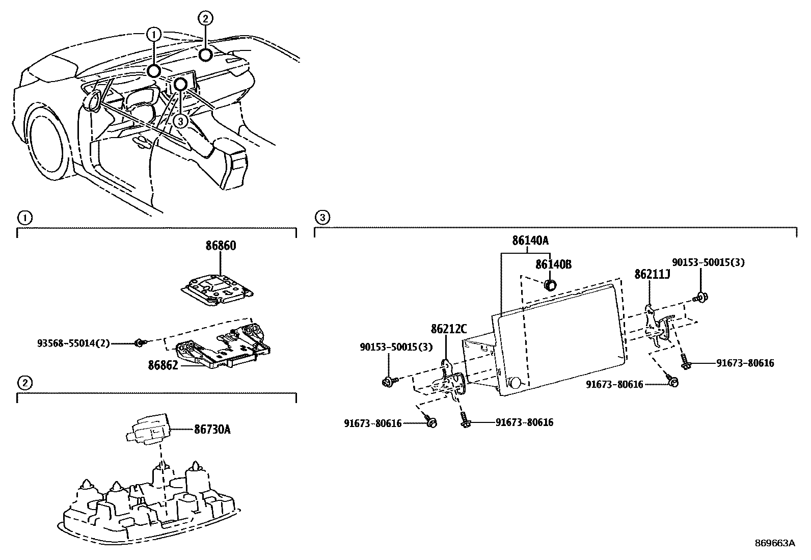Toyota COROLLA 导航和前监视器显示屏 EPC diagram — 869663A