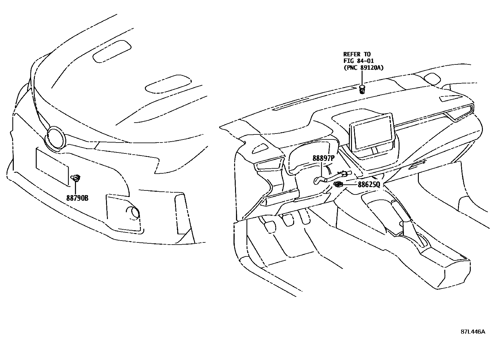 Toyota COROLLA 暖风和空调系统 - 控制器和风管 EPC diagram — 87L446A