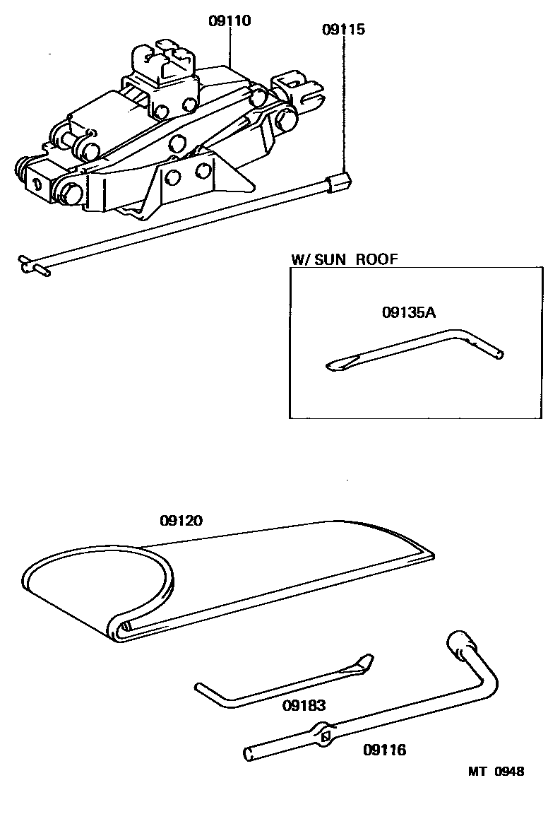 Toyota COROLLA Standard Tools EPC diagram — MT0948