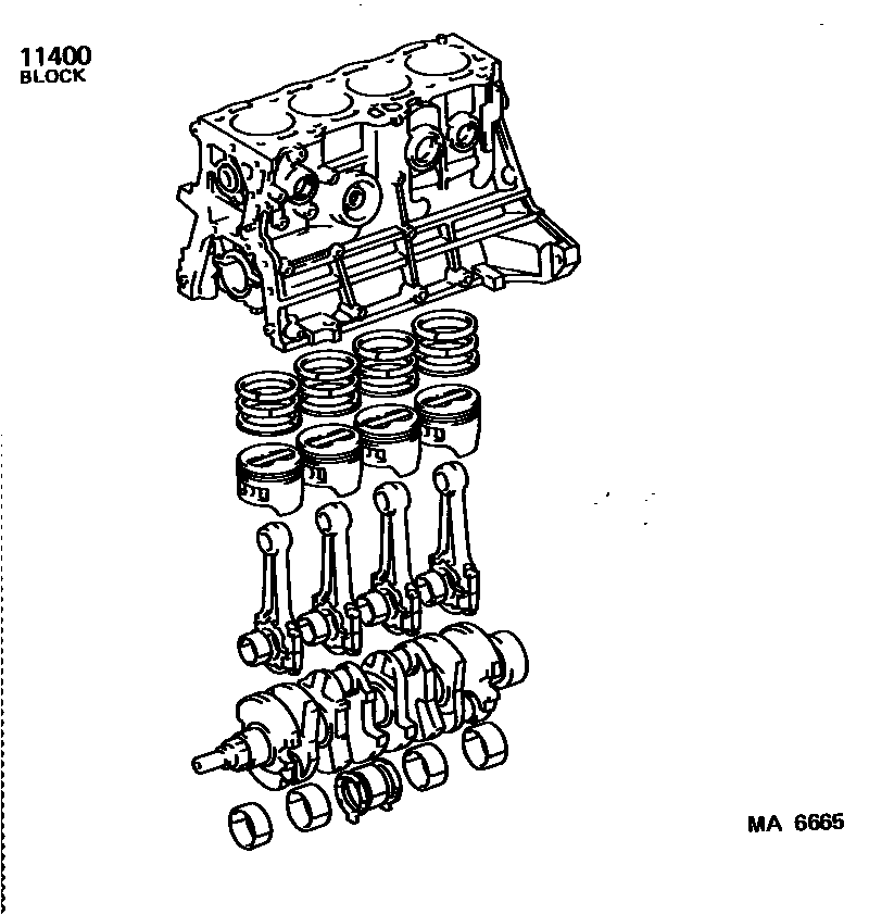 Toyota COROLLA Short Block Assembly EPC diagram — MA6665