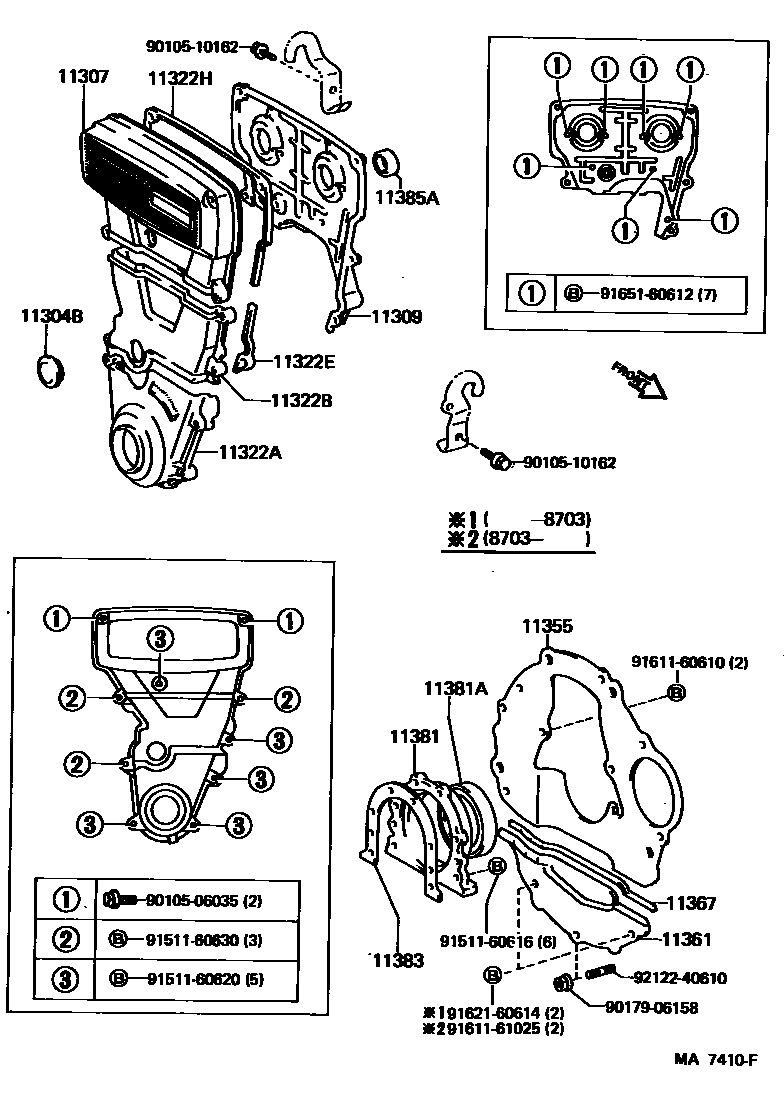 Toyota COROLLA Timing Gear Cover & Rear End Plate EPC diagram — MA7410F