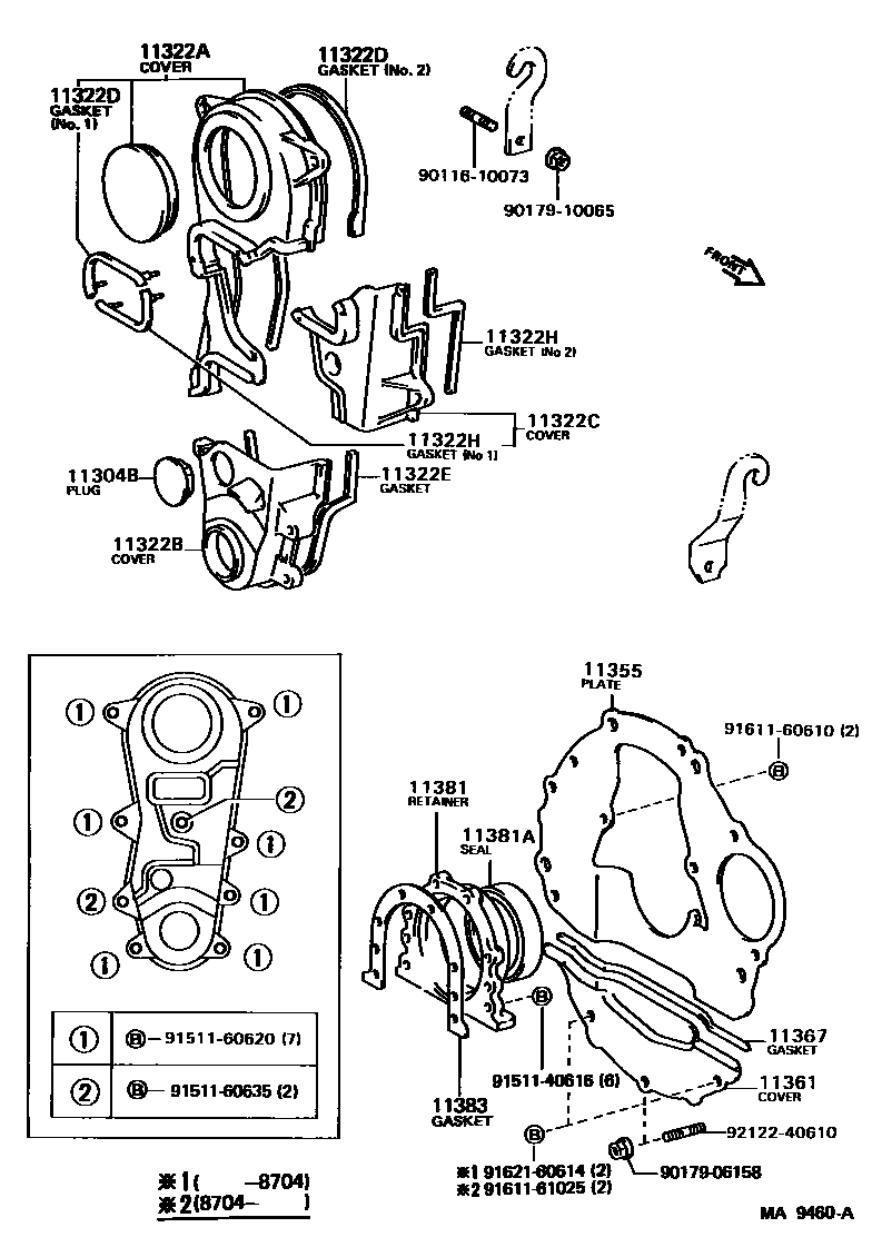 Toyota COROLLA Timing Gear Cover & Rear End Plate EPC diagram — MA9460A