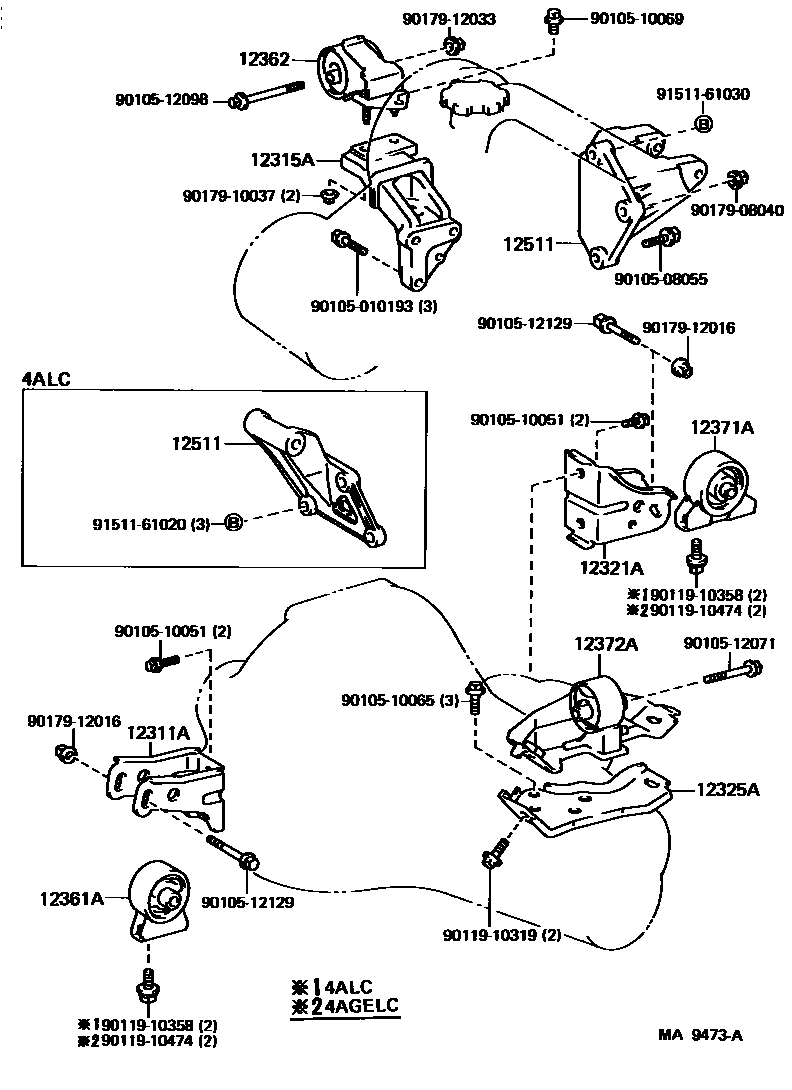 Toyota COROLLA Engine Mounting EPC diagram — MA9473A