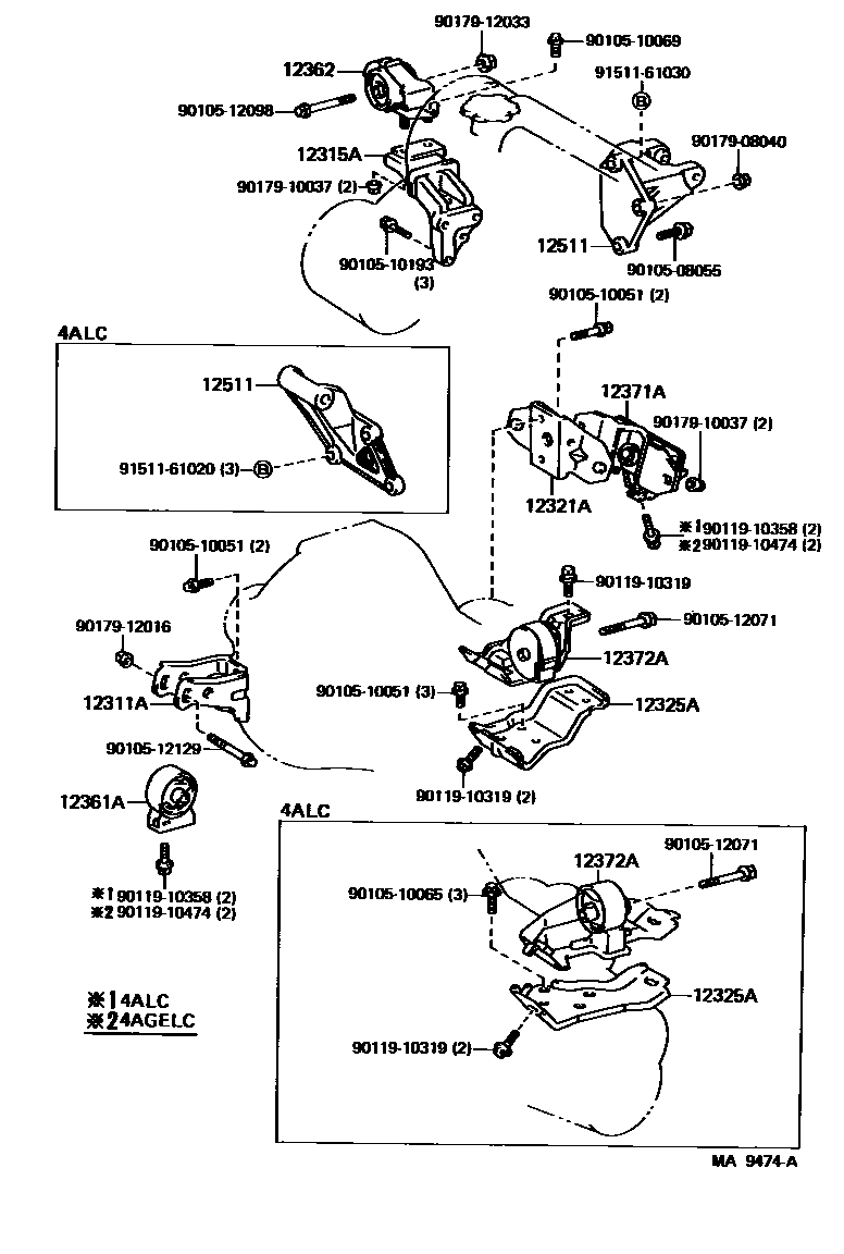 Toyota COROLLA Engine Mounting EPC diagram — MA9474A