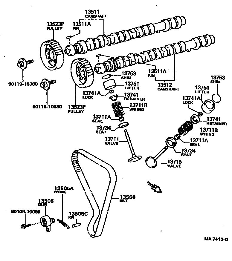 Toyota COROLLA Camshaft & Valve EPC diagram — MA7412D