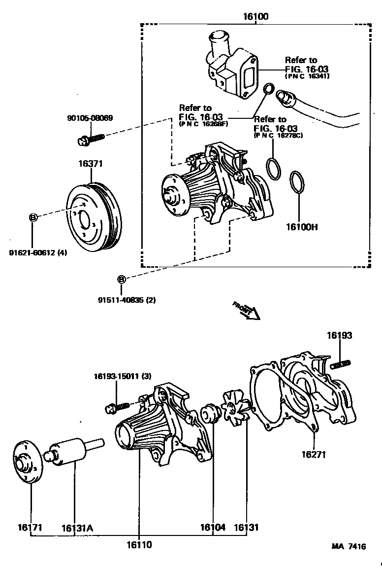 Toyota COROLLA Water Pump EPC diagram — MA7416