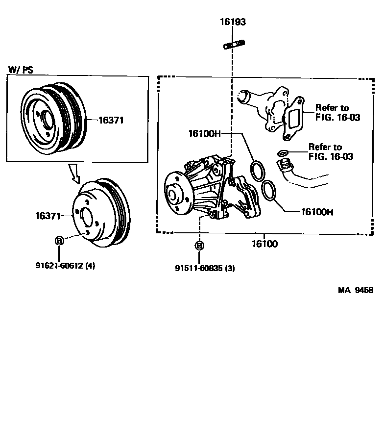 Toyota COROLLA Water Pump EPC diagram — MA9458