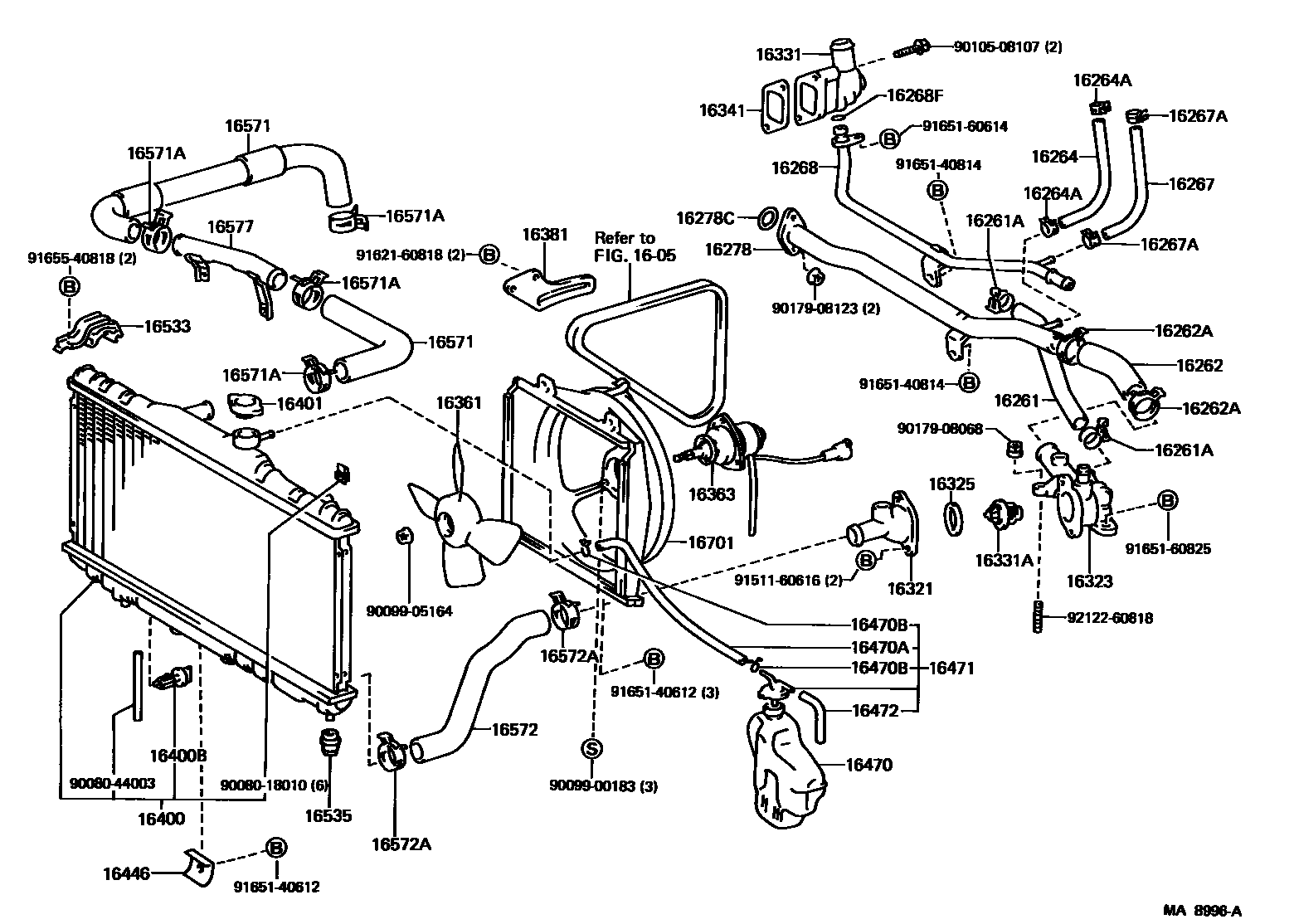 Toyota COROLLA RADIATOR & WATER OUTLET EPC diagram — MA8996A