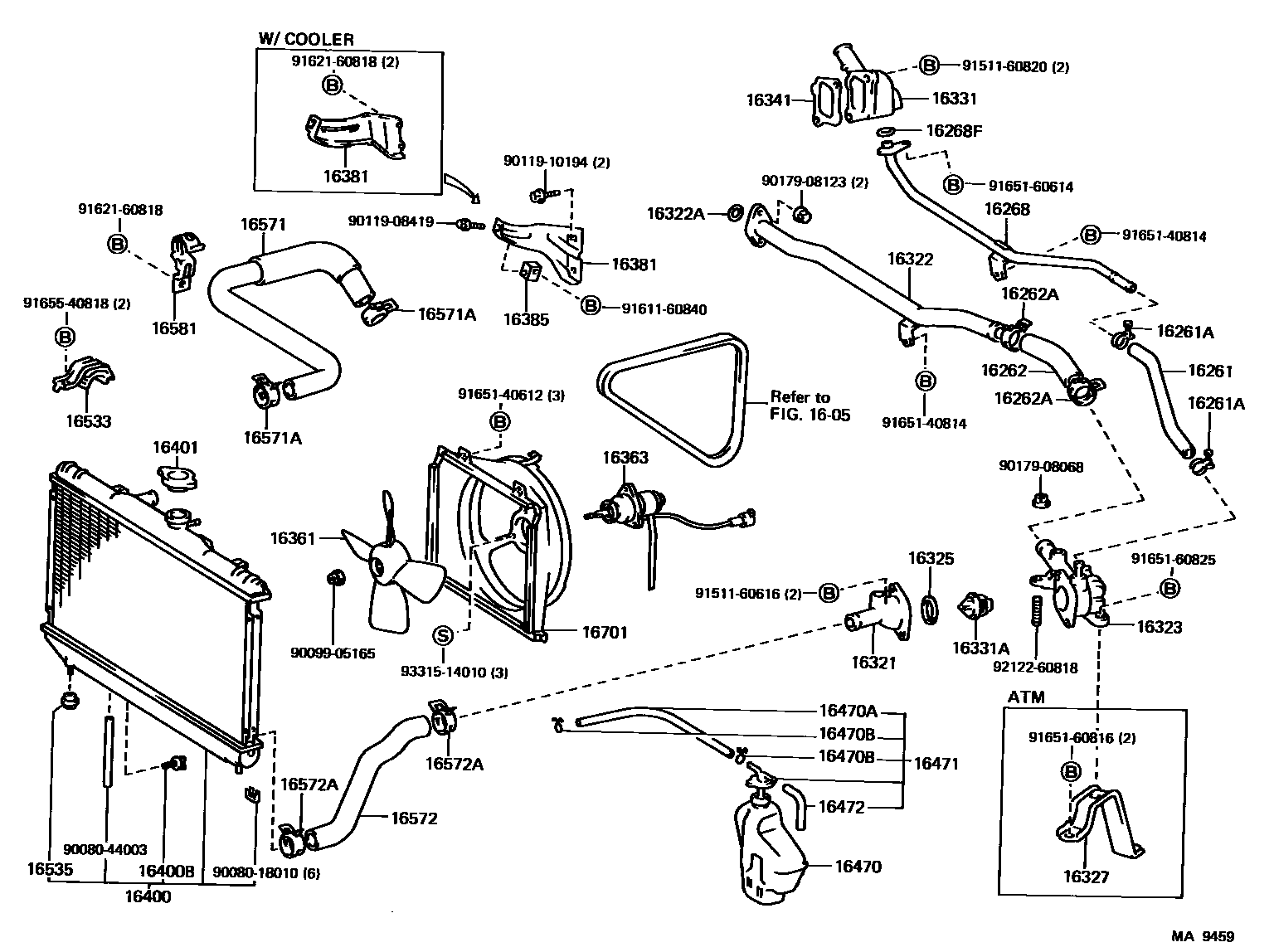 Toyota COROLLA RADIATOR & WATER OUTLET EPC diagram — MA9459