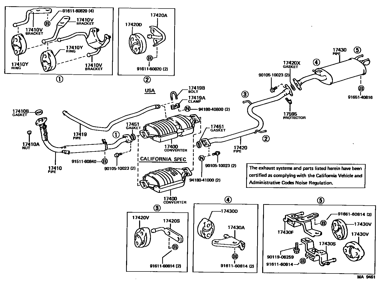 Toyota COROLLA Exhaust Pipe EPC diagram — MA9461