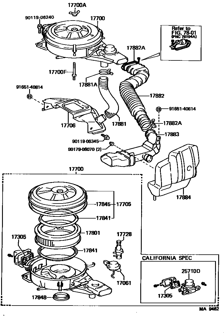 Toyota COROLLA Air Cleaner EPC diagram — MA9462