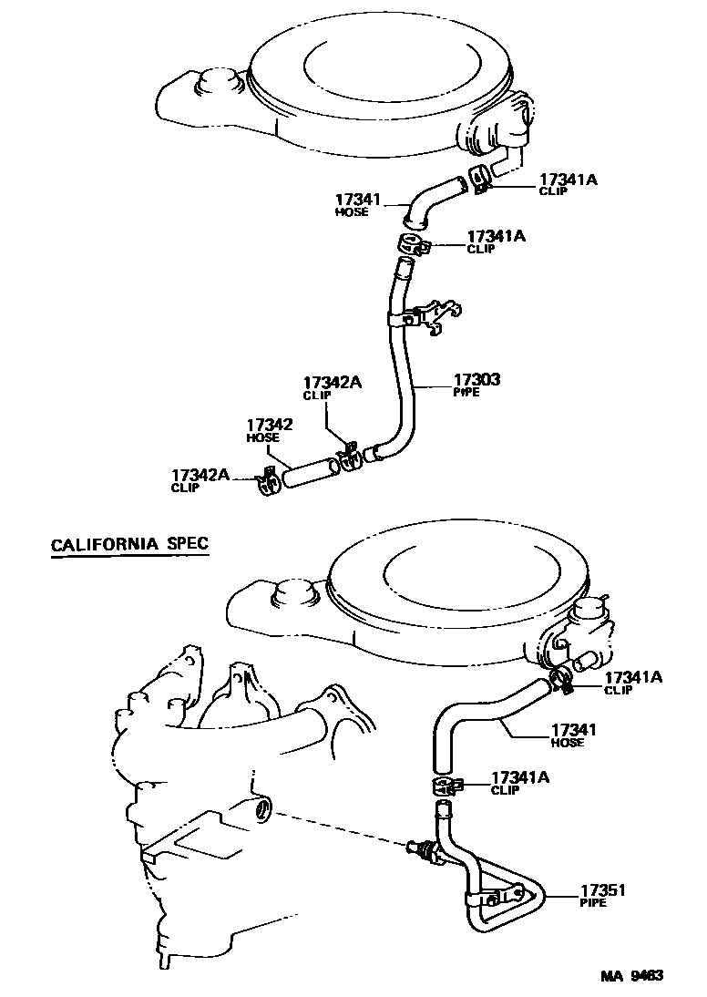 Toyota COROLLA 歧管喷气系统 EPC diagram — MA9463
