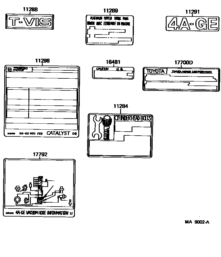 Toyota COROLLA 警示铭牌和名称铭牌(发动机) EPC diagram — MA9002A