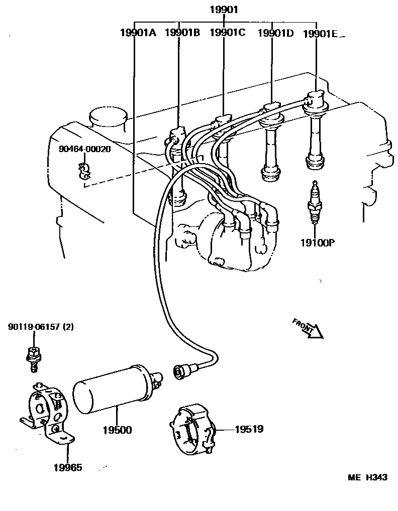 Toyota COROLLA 点火线圈和火花塞 EPC diagram — MEH343
