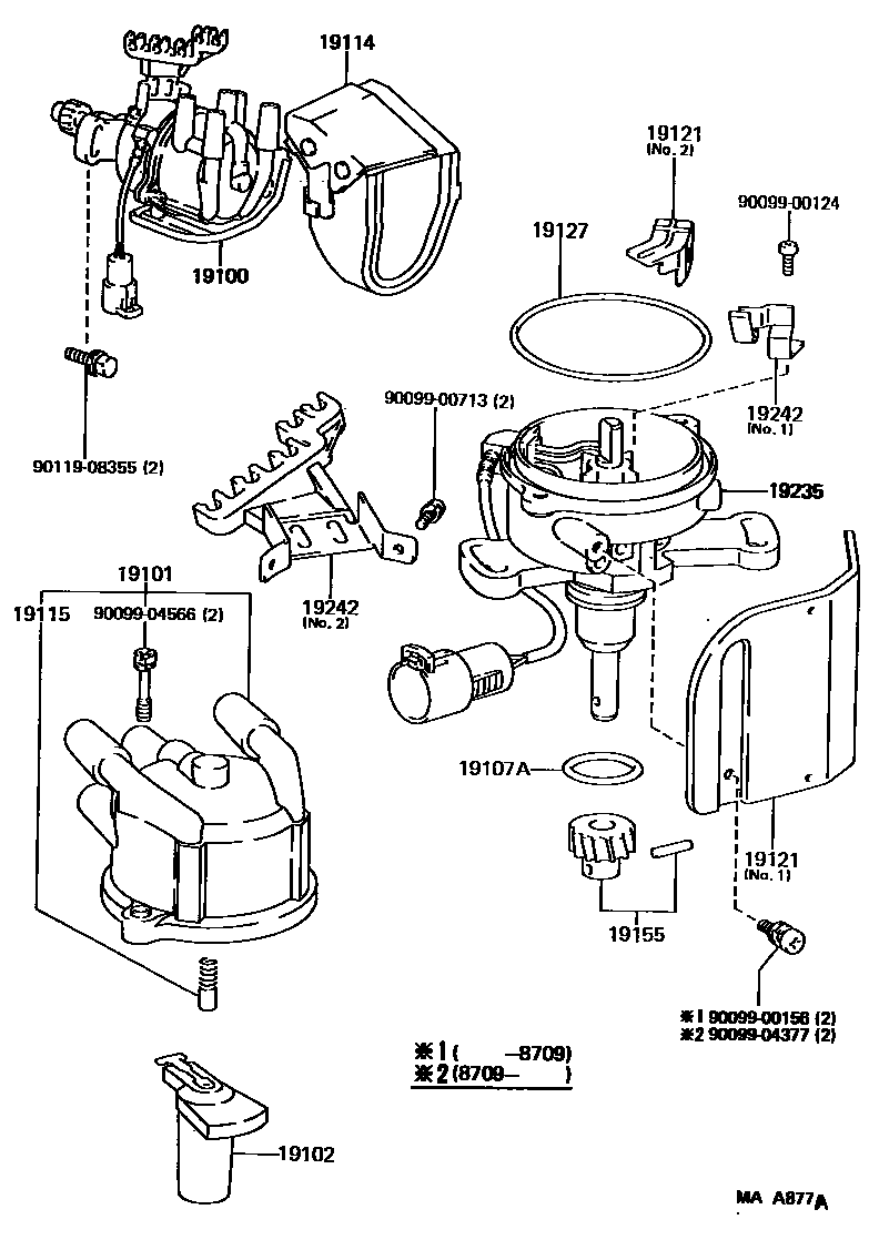 Toyota COROLLA 分电器 EPC diagram — MAA877A