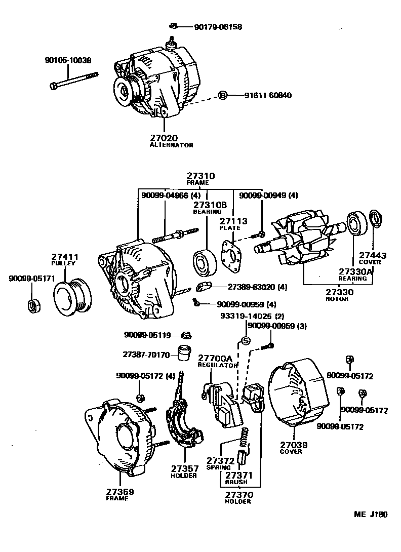 Toyota COROLLA Alternator EPC diagram — MEJ180