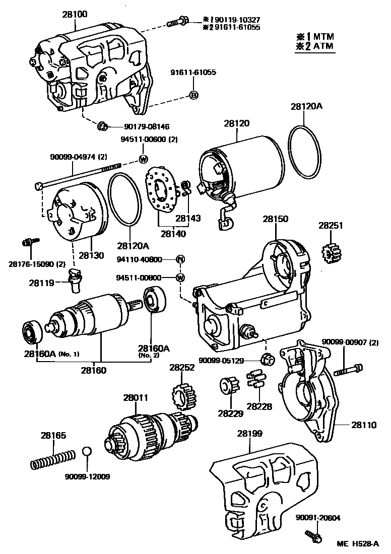 Toyota COROLLA 起动机 EPC diagram — MEH528A