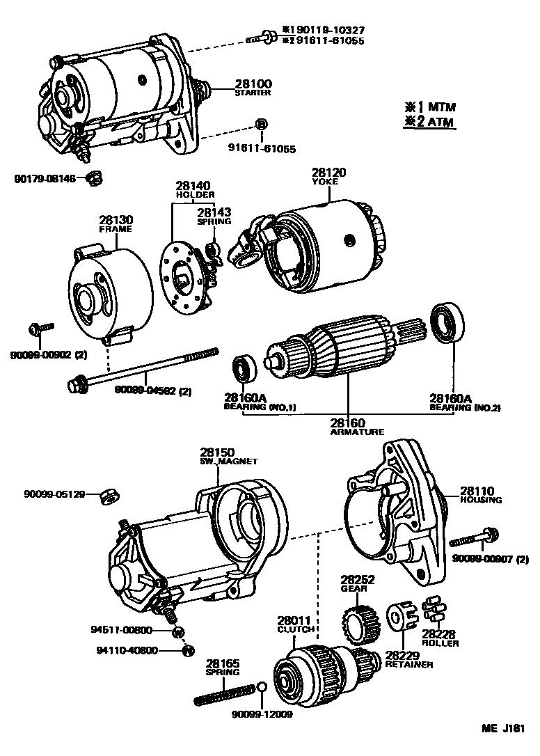 Toyota COROLLA 起动机 EPC diagram — MEJ181