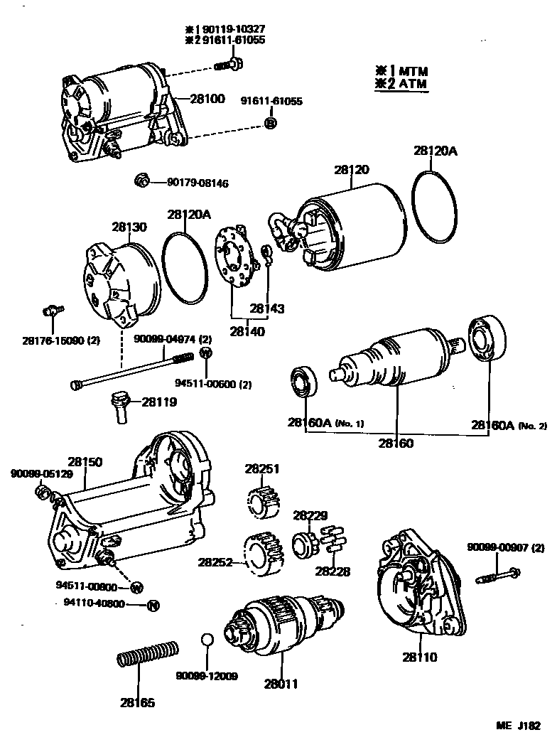 Toyota COROLLA 起动机 EPC diagram — MEJ182