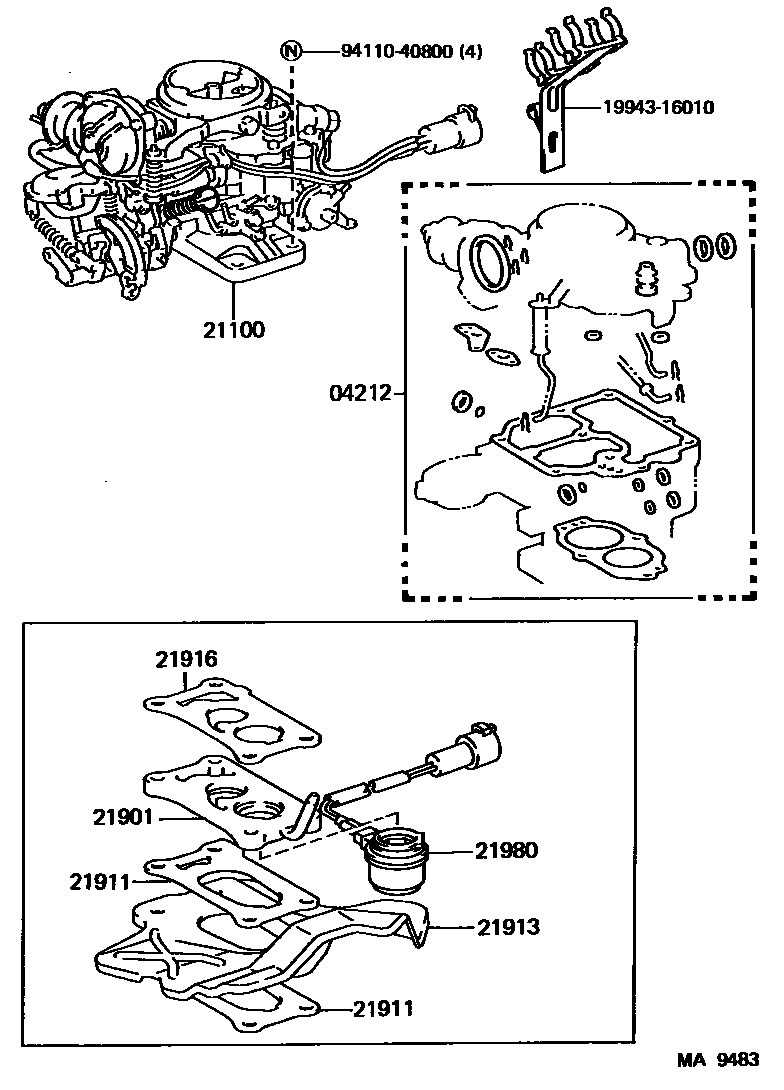 Toyota COROLLA carburetor assembly EPC diagram — MA9483