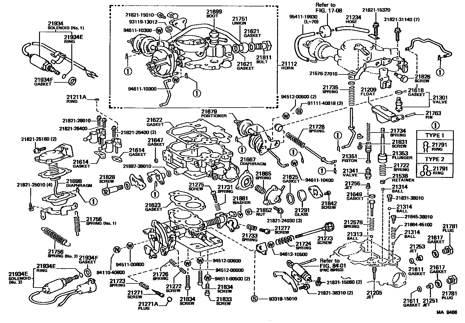 Toyota COROLLA 化油器 EPC diagram — MA9466