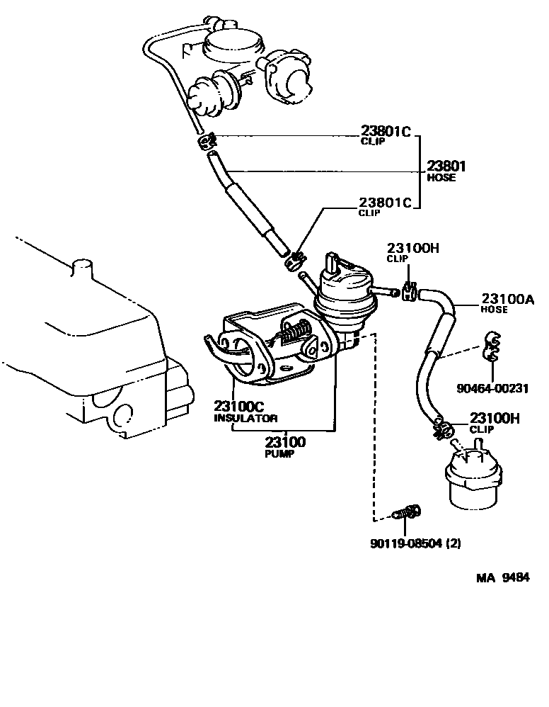 Toyota COROLLA 燃油泵和燃油管 EPC diagram — MA9484