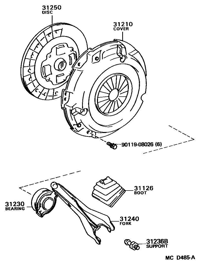 Toyota COROLLA 离合器和分离叉 EPC diagram — MCD485A