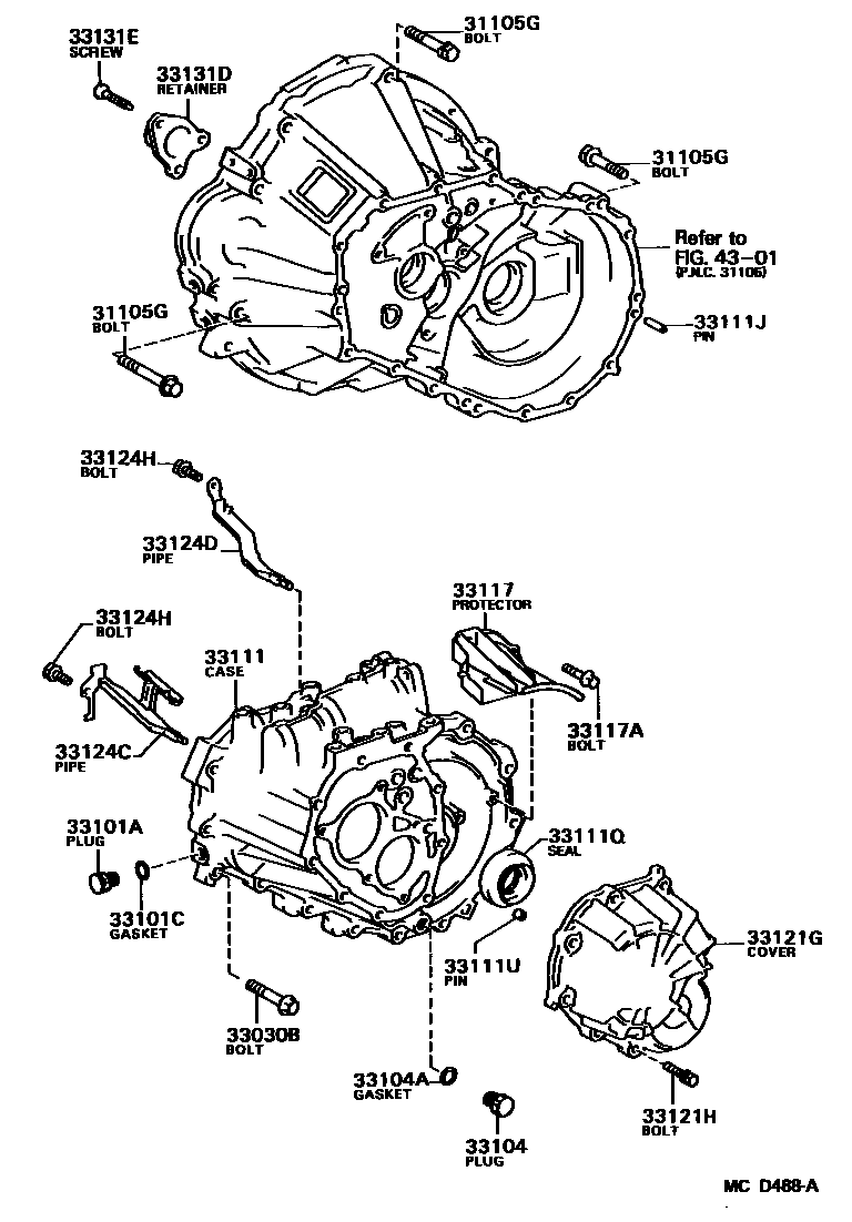 Toyota COROLLA 离合器壳和变速器壳(MTM) EPC diagram — MCD488A