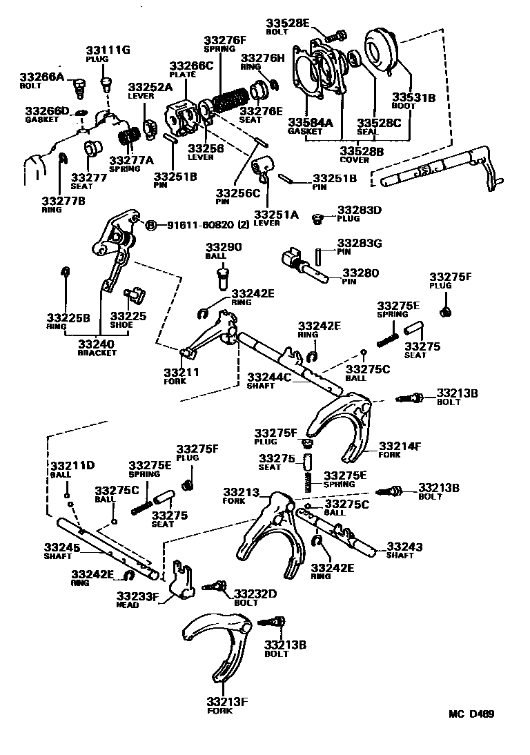 Toyota COROLLA 换档拨叉和换档杆轴(MTM) EPC diagram — MCD489