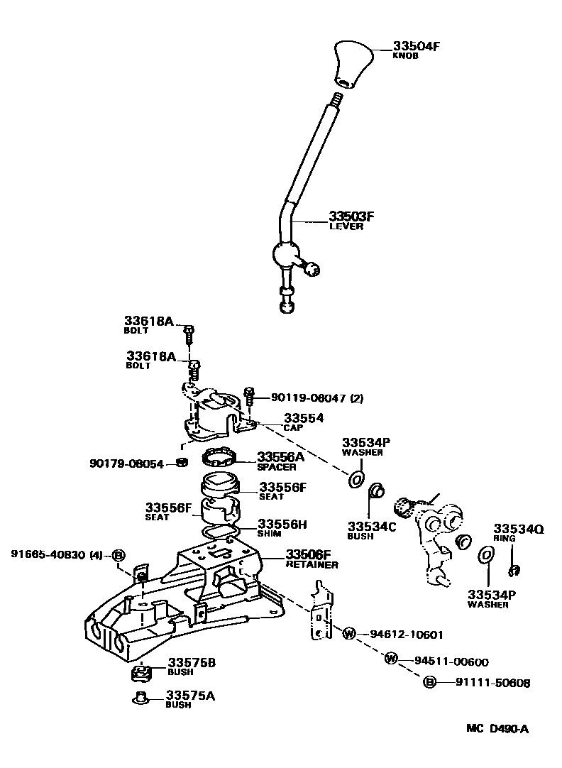 Toyota COROLLA Shift Lever & Retainer EPC diagram — MCD490A
