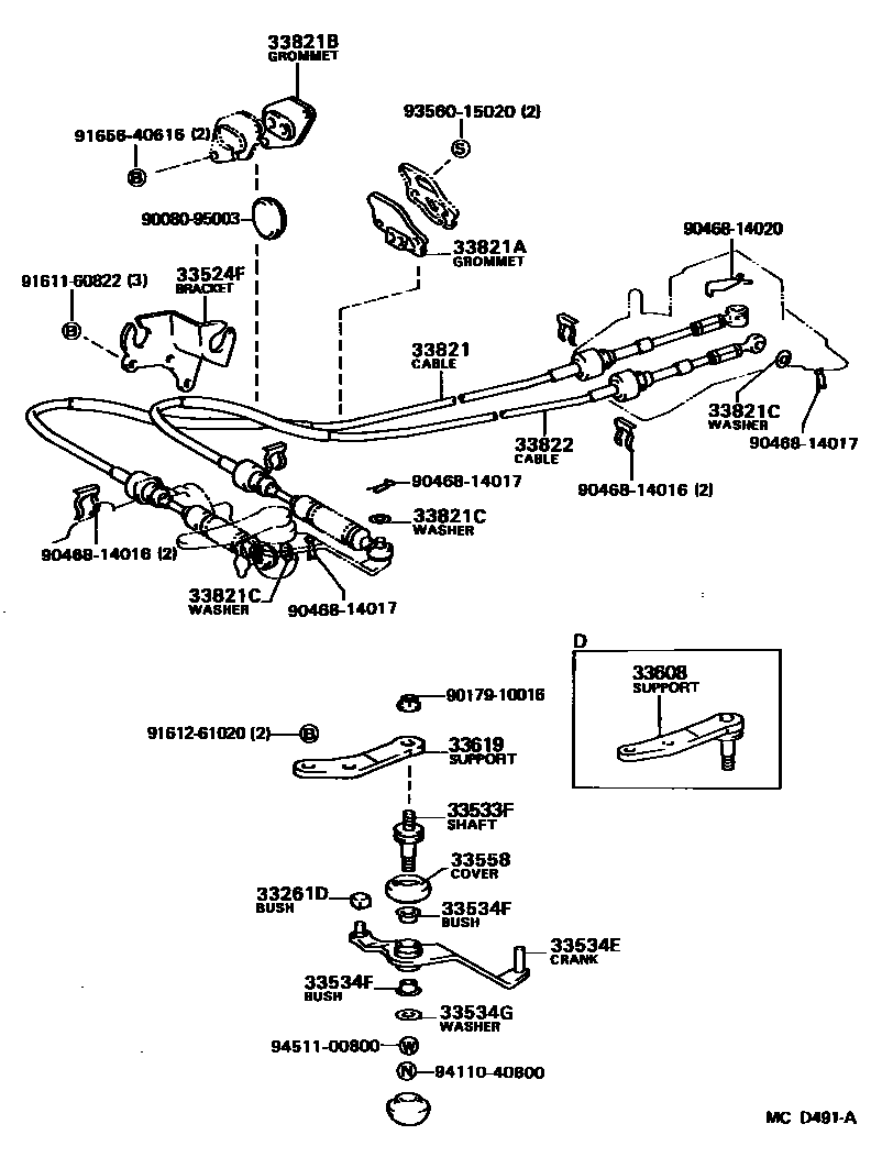 Toyota COROLLA Shift Lever & Retainer EPC diagram — MCD491A