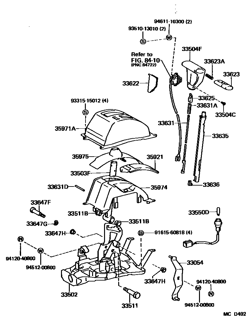 Toyota COROLLA Shift Lever & Retainer EPC diagram — MCD492