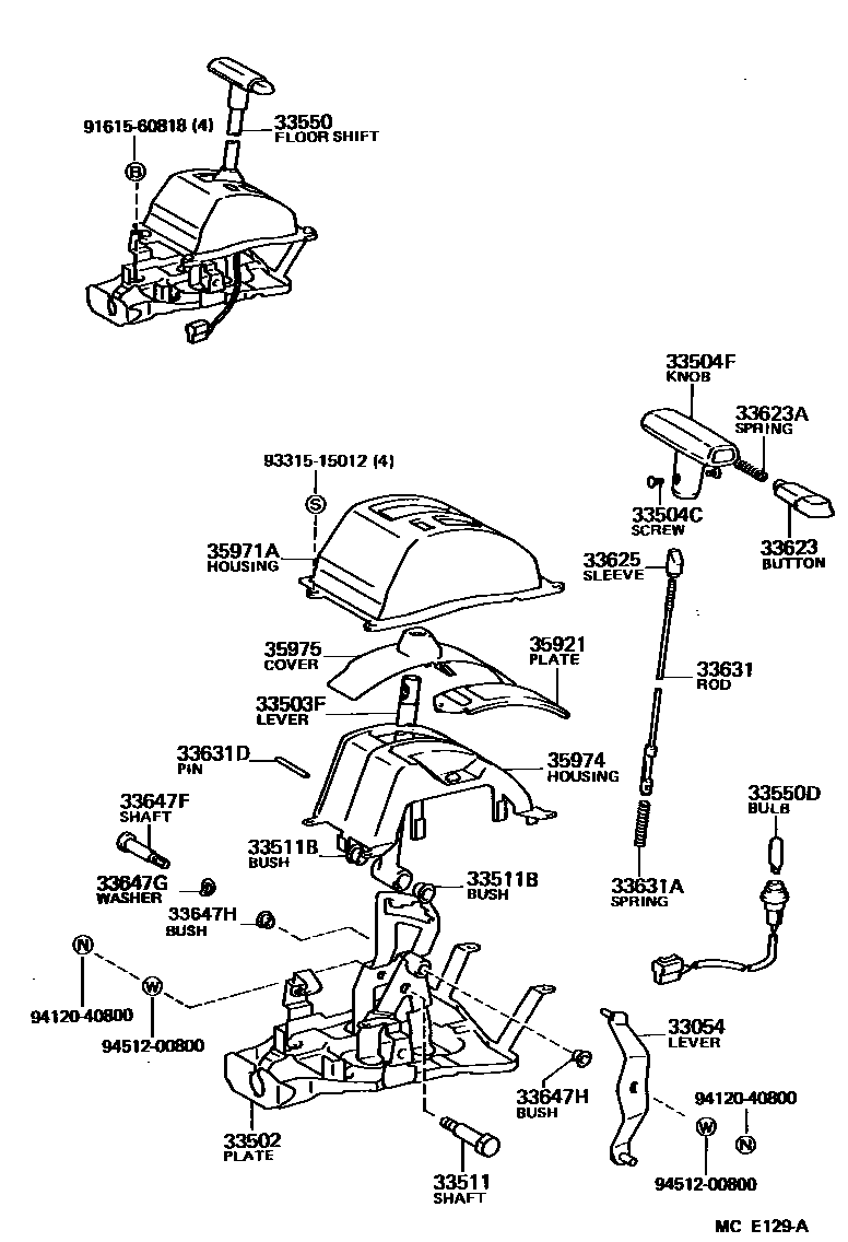 Toyota COROLLA Shift Lever & Retainer EPC diagram — MCE129A