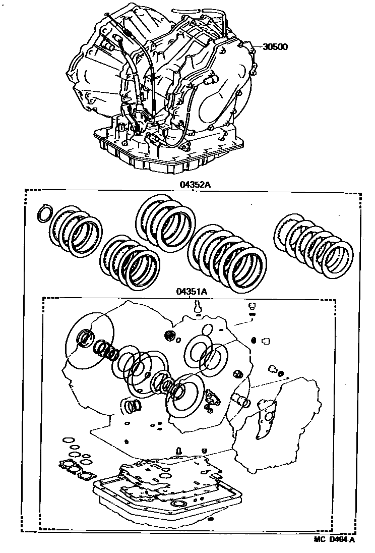 Toyota COROLLA 传动桥或变速器总成和衬垫组件(ATM) EPC diagram — MCD494A