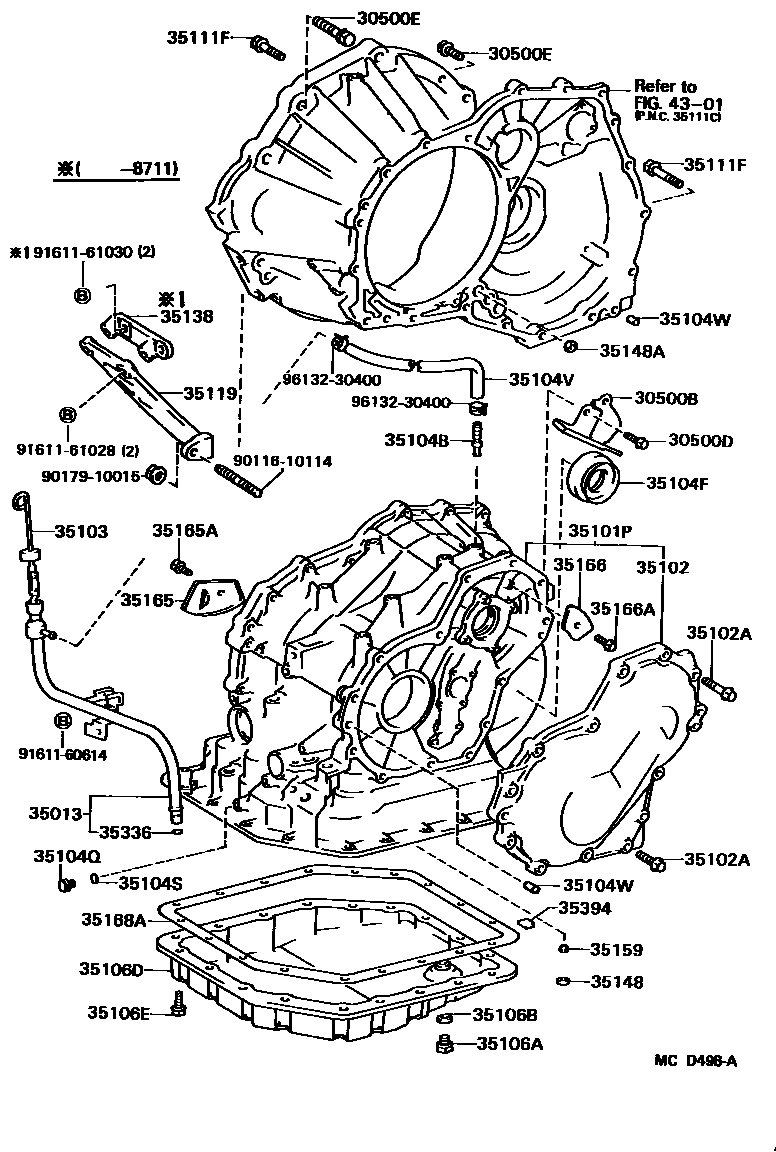 Toyota COROLLA 变速器壳和油底壳(ATM) EPC diagram — MCD496A
