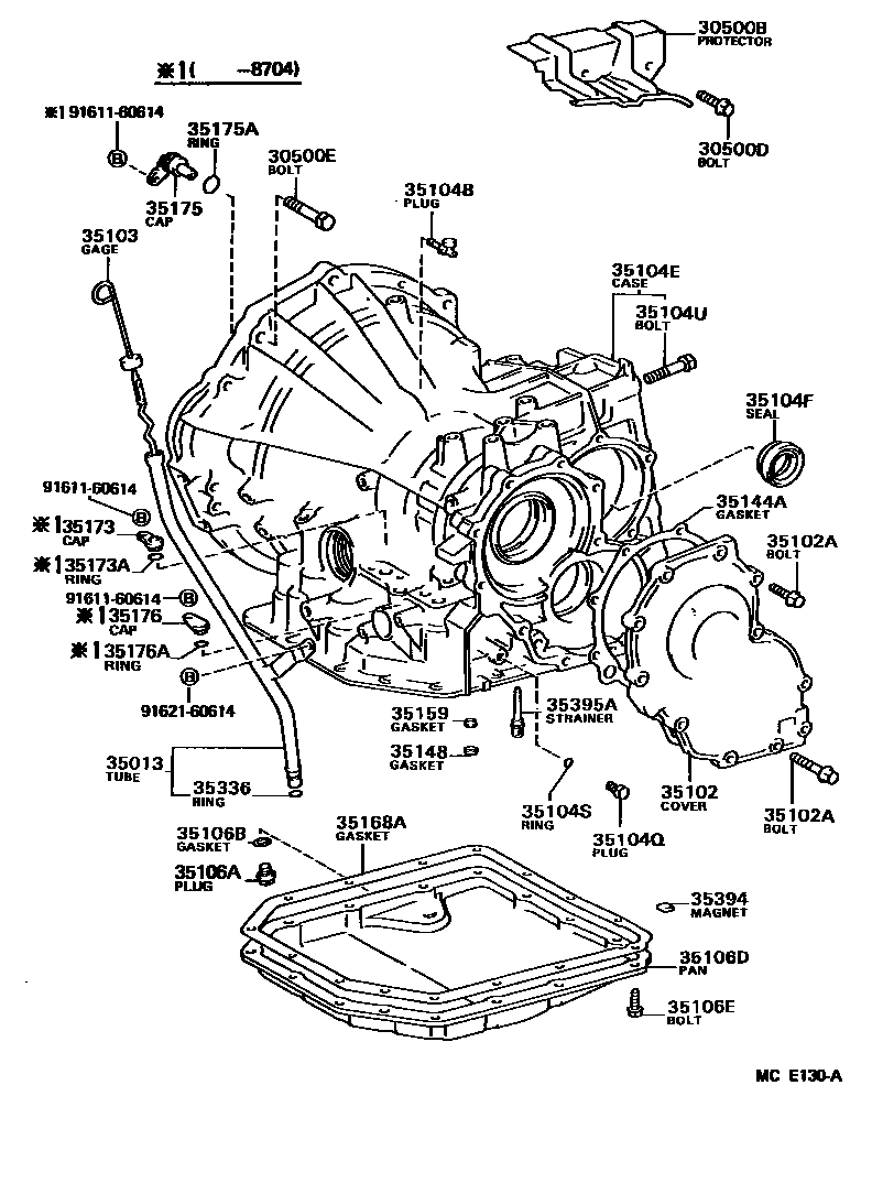 Toyota COROLLA 变速器壳和油底壳(ATM) EPC diagram — MCE130A
