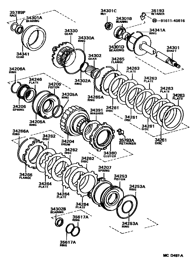 Toyota COROLLA 超速档齿轮(ATM) EPC diagram — MCD497A